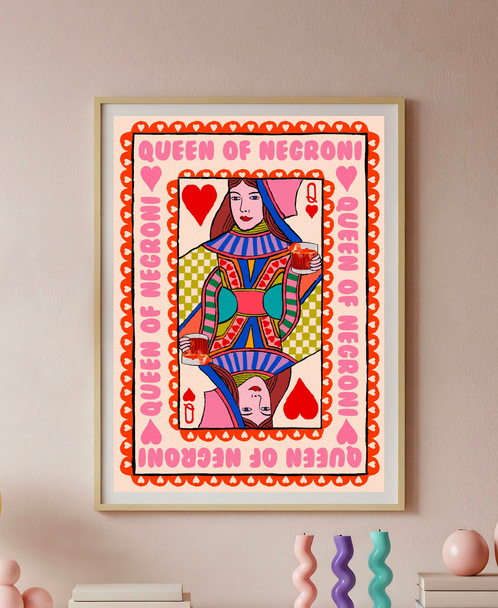 Queen of Negroni Playing Card Print | Cocktail Print | Mauds Studio