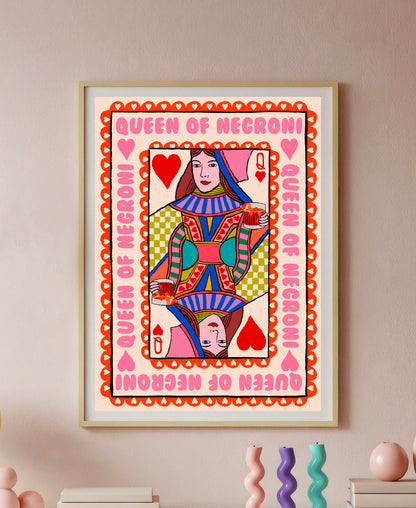 Queen of Negroni Playing Card Print | Cocktail Print | Mauds Studio