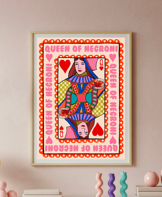 Queen of Negroni Playing Card Print | Cocktail Print | Mauds Studio