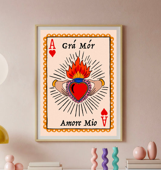 Claddagh Sacred Heart Print | Irish & Italian Grá Mór - Amore Mio | Mauds Studio