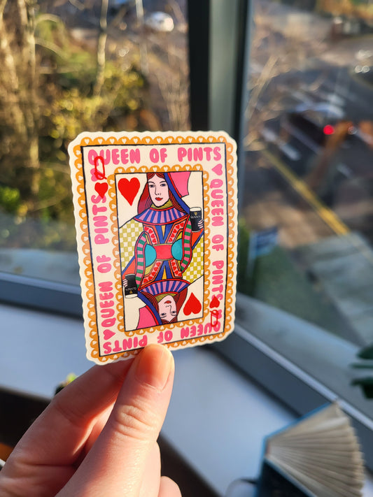 Queen of Pints Guinness Sticker : Irish Vinyl Sticker shown on a surface | Mauds Studio