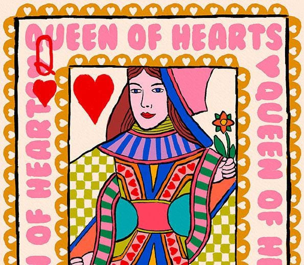 Queen Of Hearts Playing Card Print alternative view | Mauds Studio