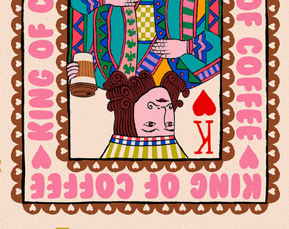King of Coffee Playing Card | Wall Art Print close up detail | Mauds Studio