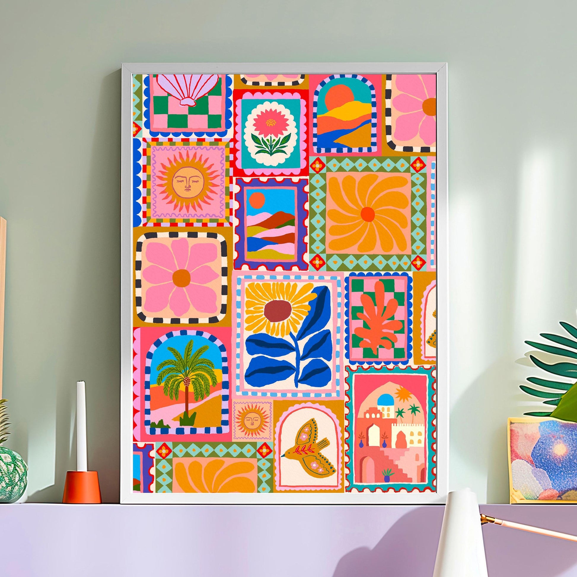 Travel Stamps & Flower Print product photo 6 | Mauds Studio