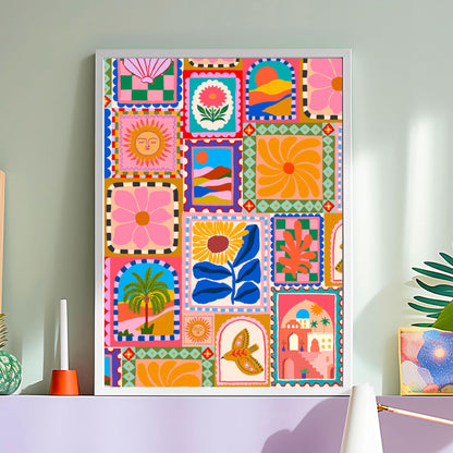 Travel Stamps & Flower Print product photo 6 | Mauds Studio