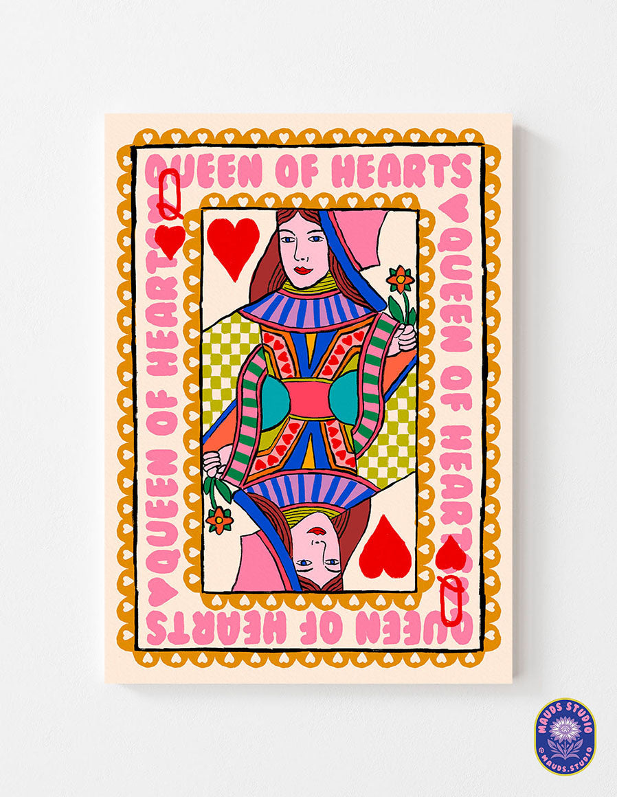 Queen Of Hearts Playing Card Print shown in a room setting | Mauds Studio