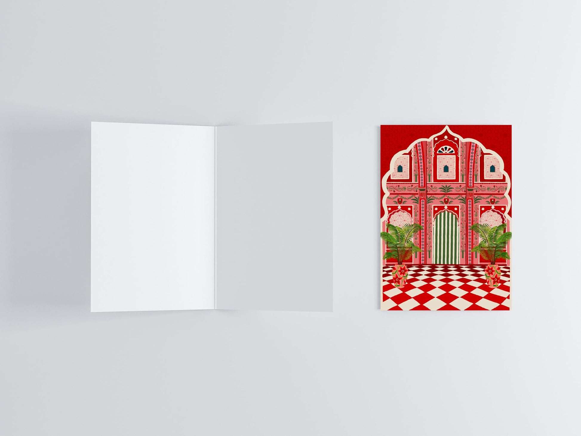 Red Villa Palladio Jaipur, India Greeting Card flat lay photo | Mauds Studio