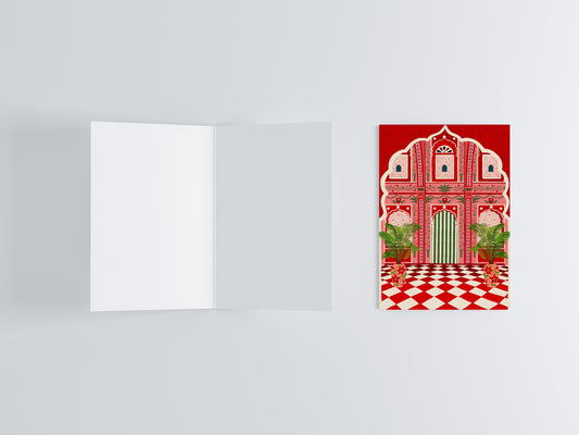 Red Villa Palladio Jaipur, India Greeting Card flat lay photo | Mauds Studio