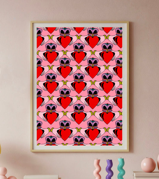 Pink Claddagh Irish Love | Wall Art Print | Mauds Studio