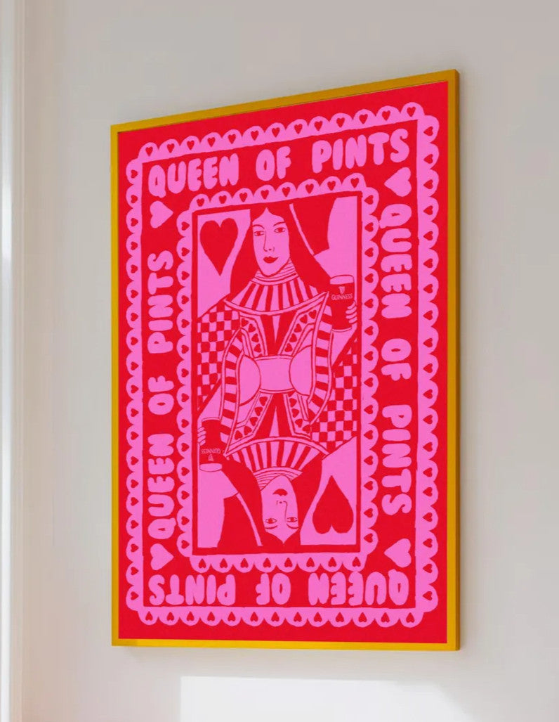 Pink And Red Queen Of Pints Playing Card | Mauds Studio