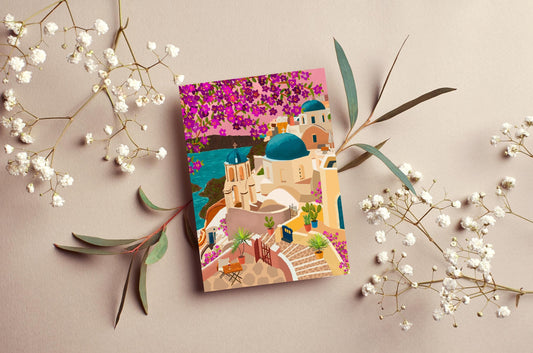 Santorini, Greece Sunset Greeting Card | Mauds Studio