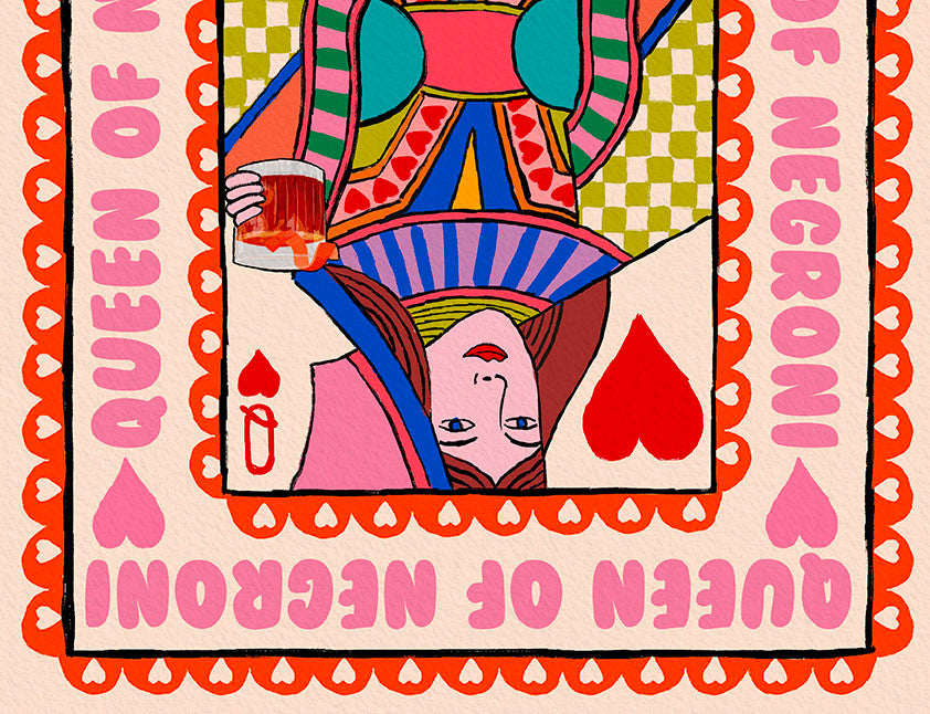 Queen of Negroni Playing Card Print | Cocktail Print alternative view | Mauds Studio