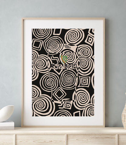 Guinness Monochrome Abstract Art Print | Celtic Tri-Spiral Print | Mauds Studio