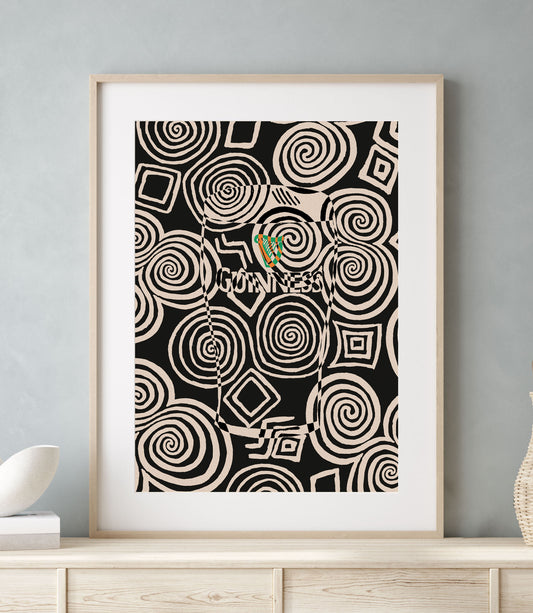 Guinness Monochrome Abstract Art Print | Celtic Tri-Spiral Print | Mauds Studio