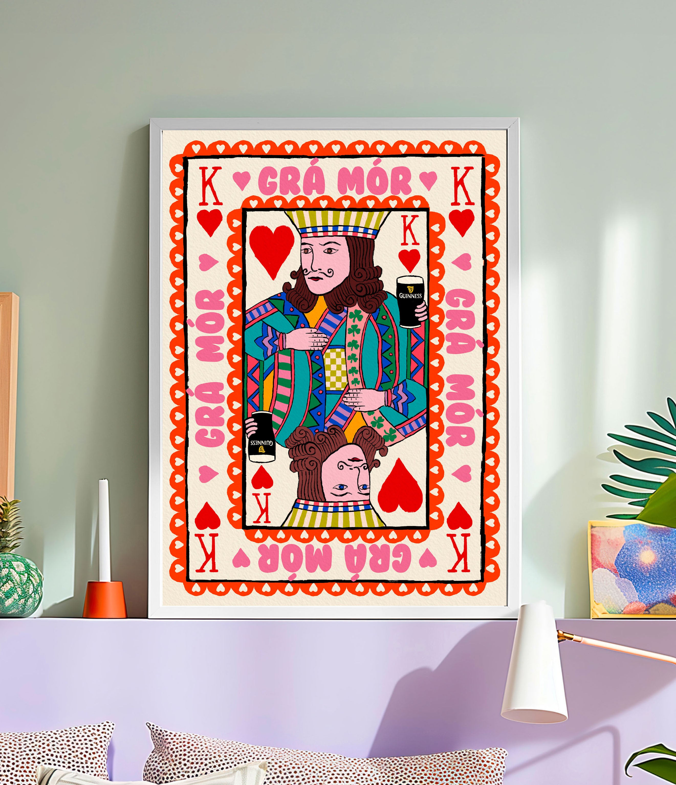 Grá Mór Pride | Kings or Queens Playing Card Print | LGBTQ+ | Big Love shown in a room setting | Mauds Studio
