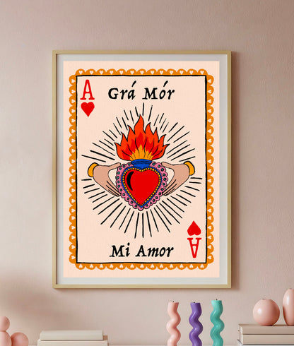 Grá Mór - Mi Amor | Claddagh & Sacred Heart Wall Art Print | Mauds Studio