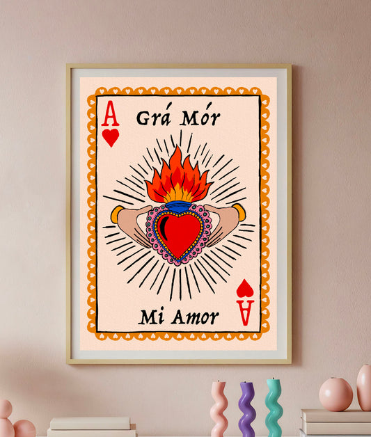 Grá Mór - Mi Amor | Claddagh & Sacred Heart Wall Art Print | Mauds Studio