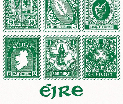 Vintage Irish Stamp Collection – Green | Irish Wall Art Print close up detail | Mauds Studio