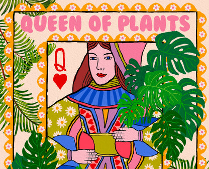 Queen Of Plants Playing Card Print close up detail | Mauds Studio