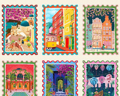 Illustrated Travel Stamp Collection Wall Art Print alternative view | Mauds Studio