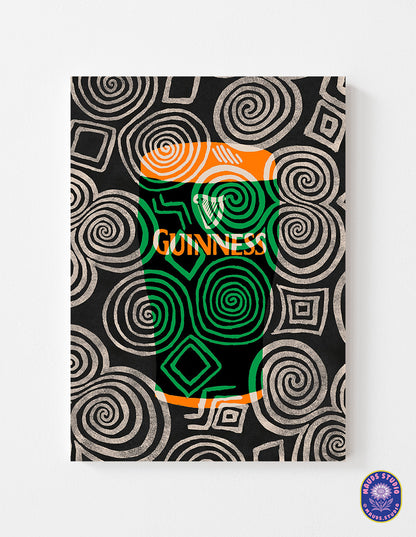 Guinness Celtic Tri Spiral Print shown in a room setting | Mauds Studio