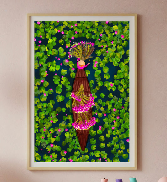 Vietnam Travel Print | Collecting Water Lilies From A Boat | Mauds Studio