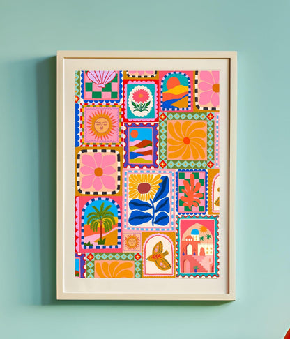 Travel Stamps & Flower Print | Mauds Studio