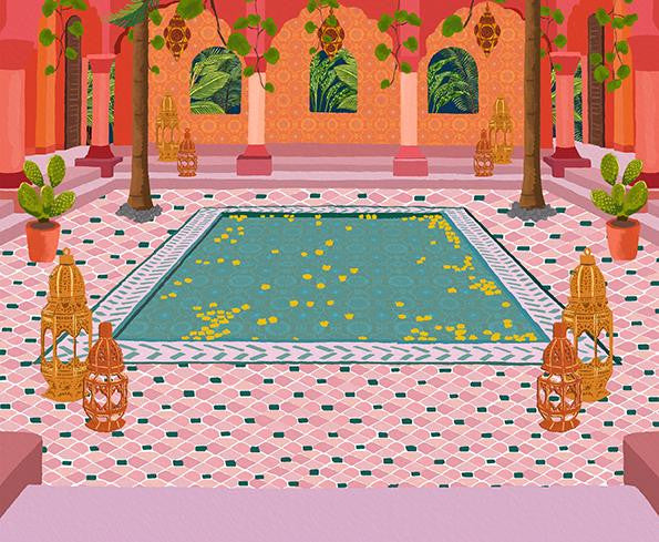 Moroccan Riad | Tropical Wall Art close up detail | Mauds Studio