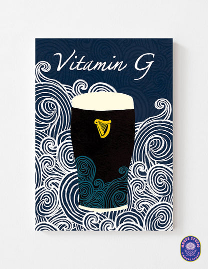 Vitamin G Guinness | Sea Waves Wall Art Print shown in a room setting | Mauds Studio