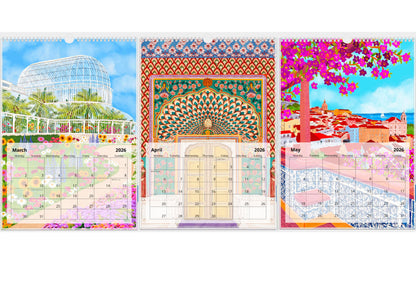 A3 2026 Travel Destinations Calendar | A3 Wall Calendar close up detail | Mauds Studio