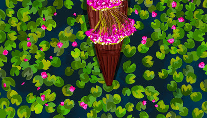 Vietnam Travel Print | Collecting Water Lilies From A Boat alternative view | Mauds Studio