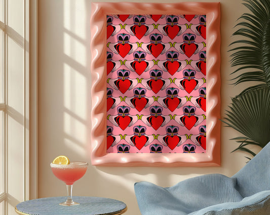 Pink Claddagh Irish Love | Wall Art Print shown in a room setting | Mauds Studio