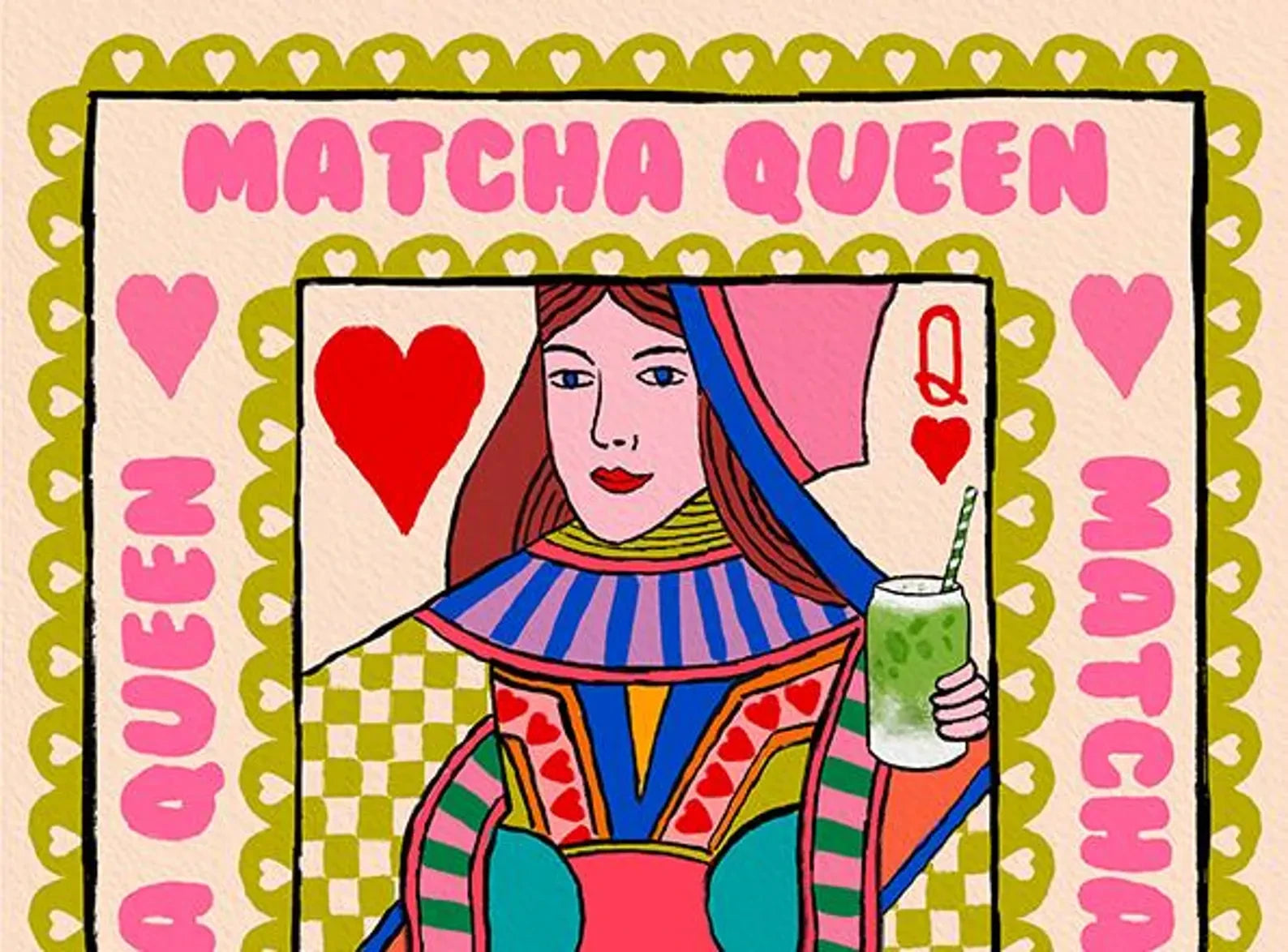 Matcha Queen Playing Card Art Print close up detail | Mauds Studio