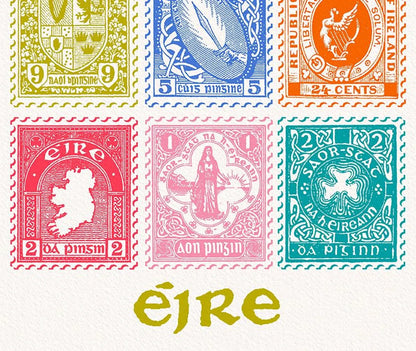 Irish Vintage Stamps Wall Art Print close up detail | Mauds Studio
