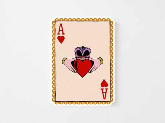 Claddagh Ace of Hearts Glossy Vinyl Sticker | Mauds Studio