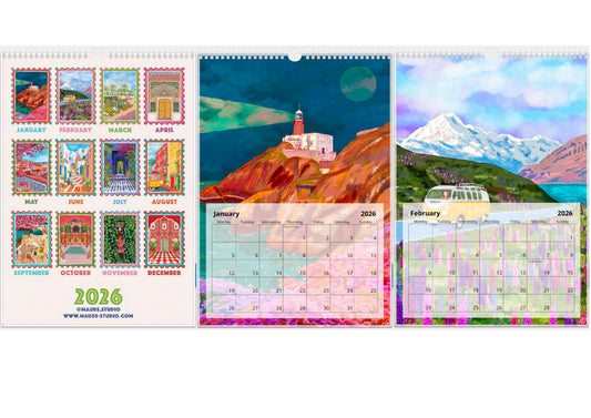 A3 2026 Travel Destinations Calendar | A3 Wall Calendar lifestyle photo | Mauds Studio