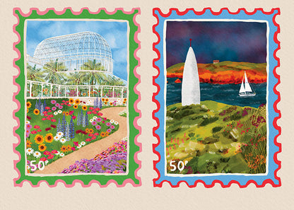 Illustrated Irish Travel Stamp Collection | Wall Art Print close up detail | Mauds Studio