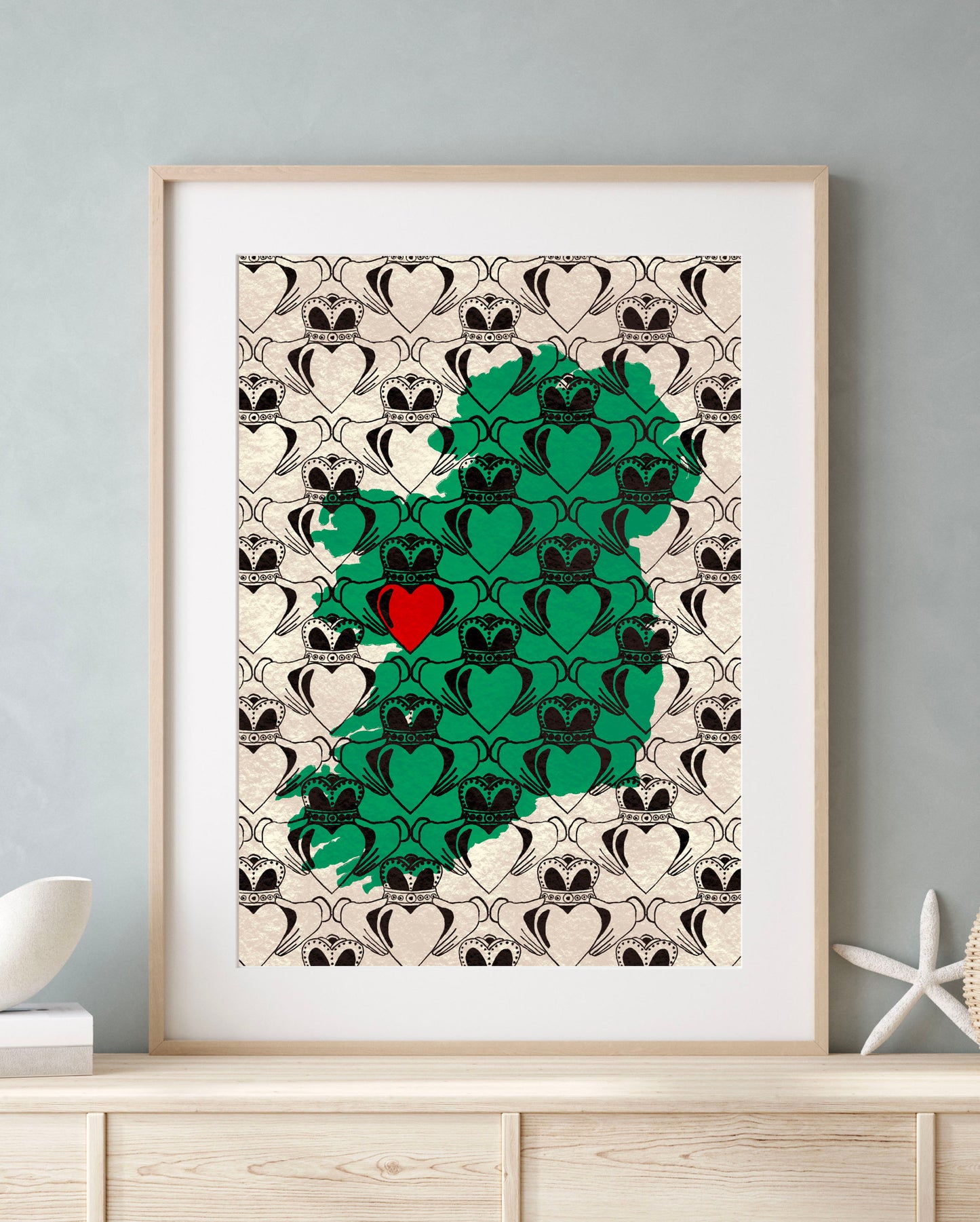 Ireland Claddagh Art Print | West Of Ireland | N. Ireland shown in a room setting | Mauds Studio