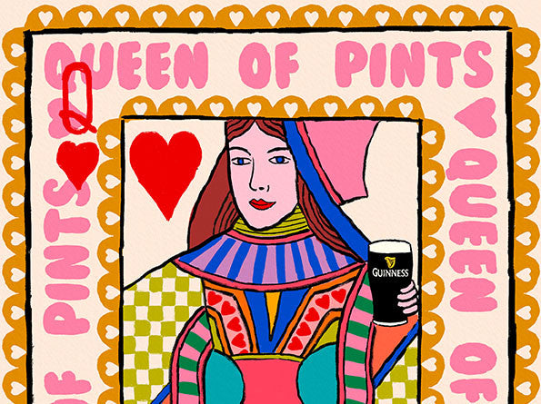 Queen Of Pints Playing Card | Wall Art Print close up detail | Mauds Studio