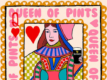 Queen Of Pints Playing Card | Wall Art Print close up detail | Mauds Studio