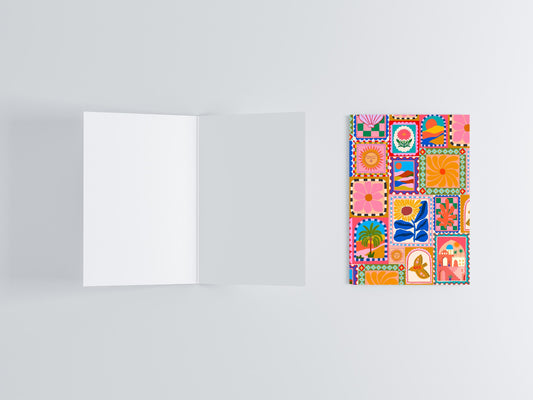 Travel Stamps Greeting Card flat lay photo | Mauds Studio