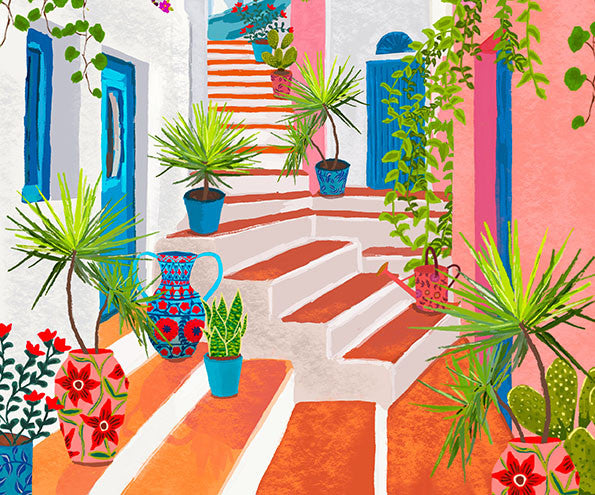 Santorini Streets Art Print close up detail | Mauds Studio