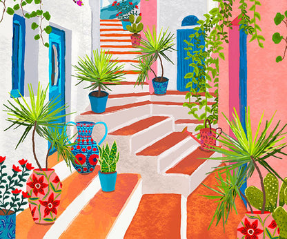 Santorini Streets Art Print close up detail | Mauds Studio