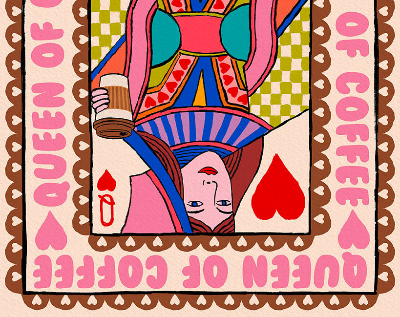 Queen of Coffee | Playing Card Wall Art Print close up detail | Mauds Studio