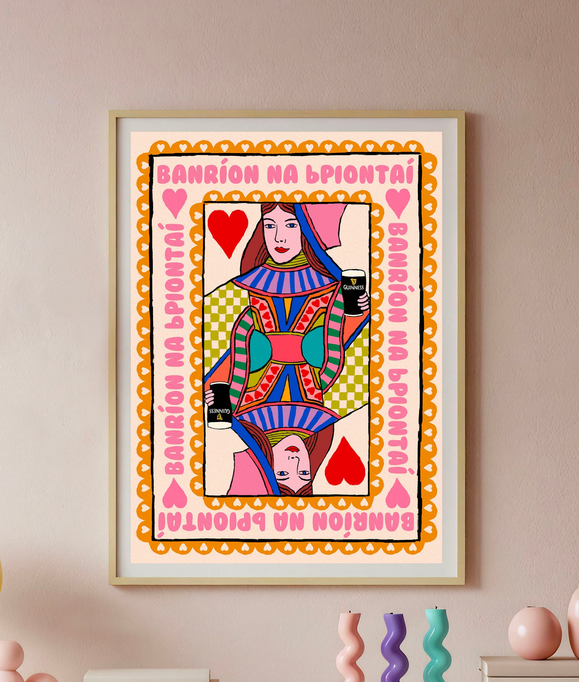 Queen of Pints (As Gaeilge) Irish Playing Card | Wall Art Print | Mauds Studio