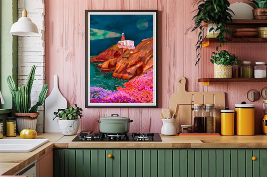 Set of 2 - Howth Lighthouse & Baltimore Beacon Prints shown in a room setting | Mauds Studio