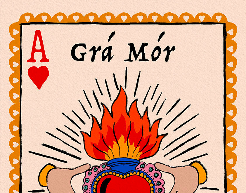 Claddagh Sacred Heart Print | Irish & Italian Grá Mór - Amore Mio close up detail | Mauds Studio