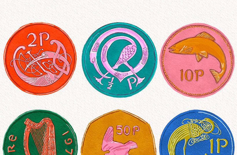 Vintage Irish Coins Wall Art Print close up detail | Mauds Studio