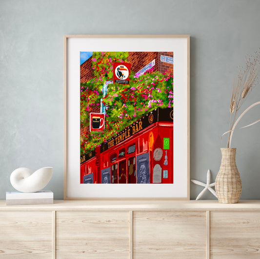 Temple Bar Dublin | Guinness Signs | Floral Wall Art Print shown in a room setting | Mauds Studio