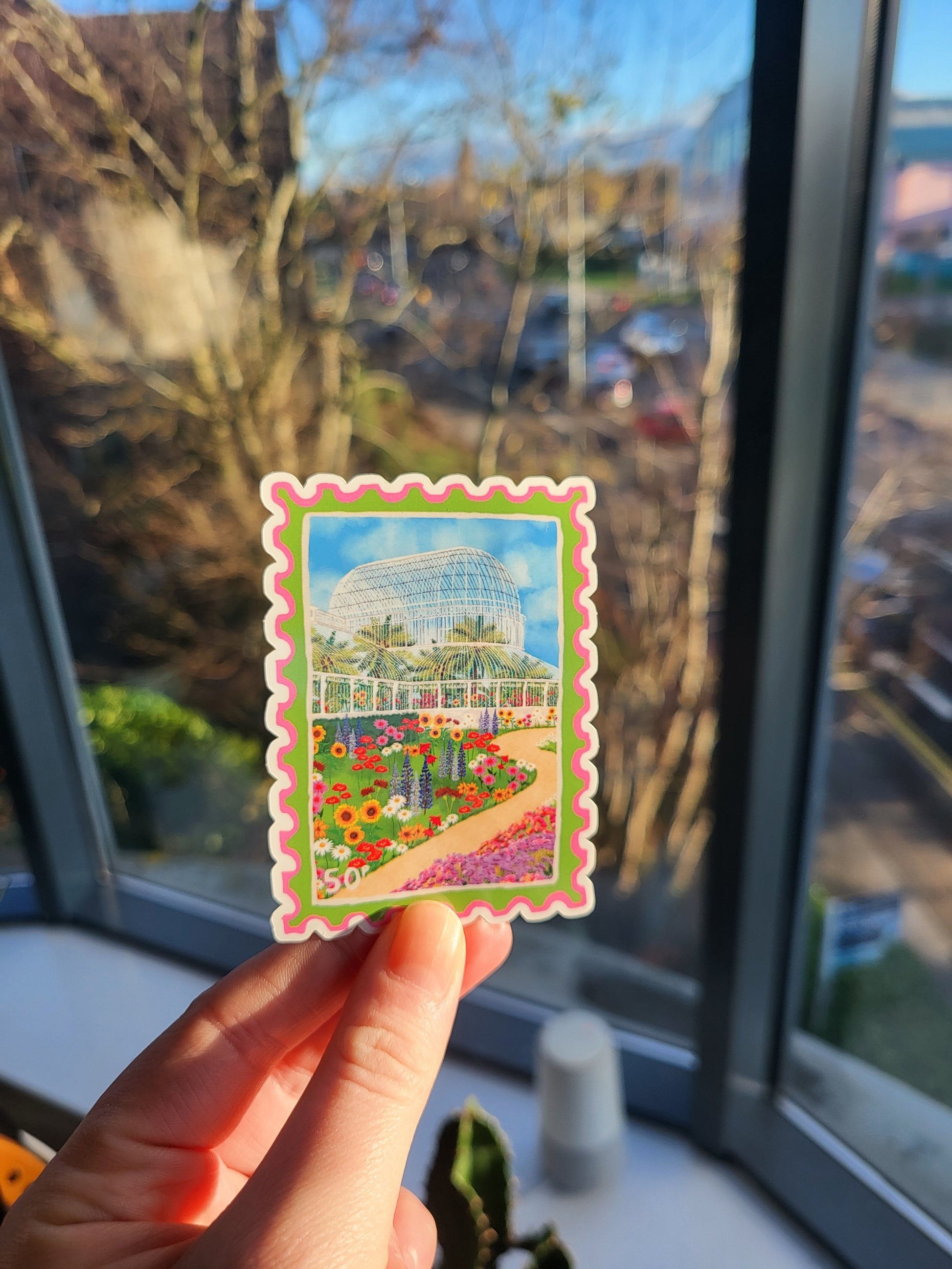Irish Botanic Gardens Sticker | Vinyl Sticker shown on a surface | Mauds Studio